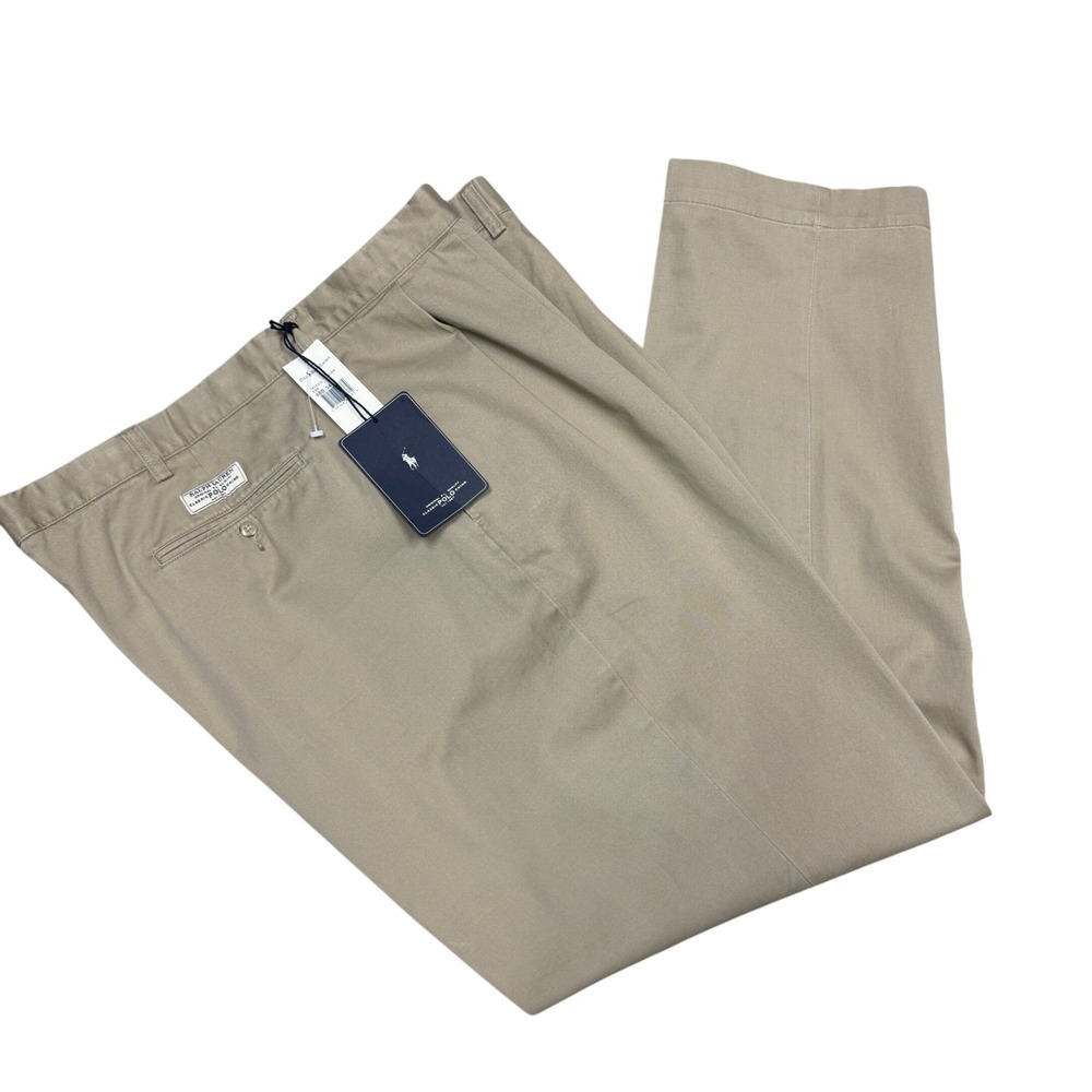 Polo Ralph Lauren Pants Mens 48Bx34 Khaki Andrew Pant Pleated Classic Chino